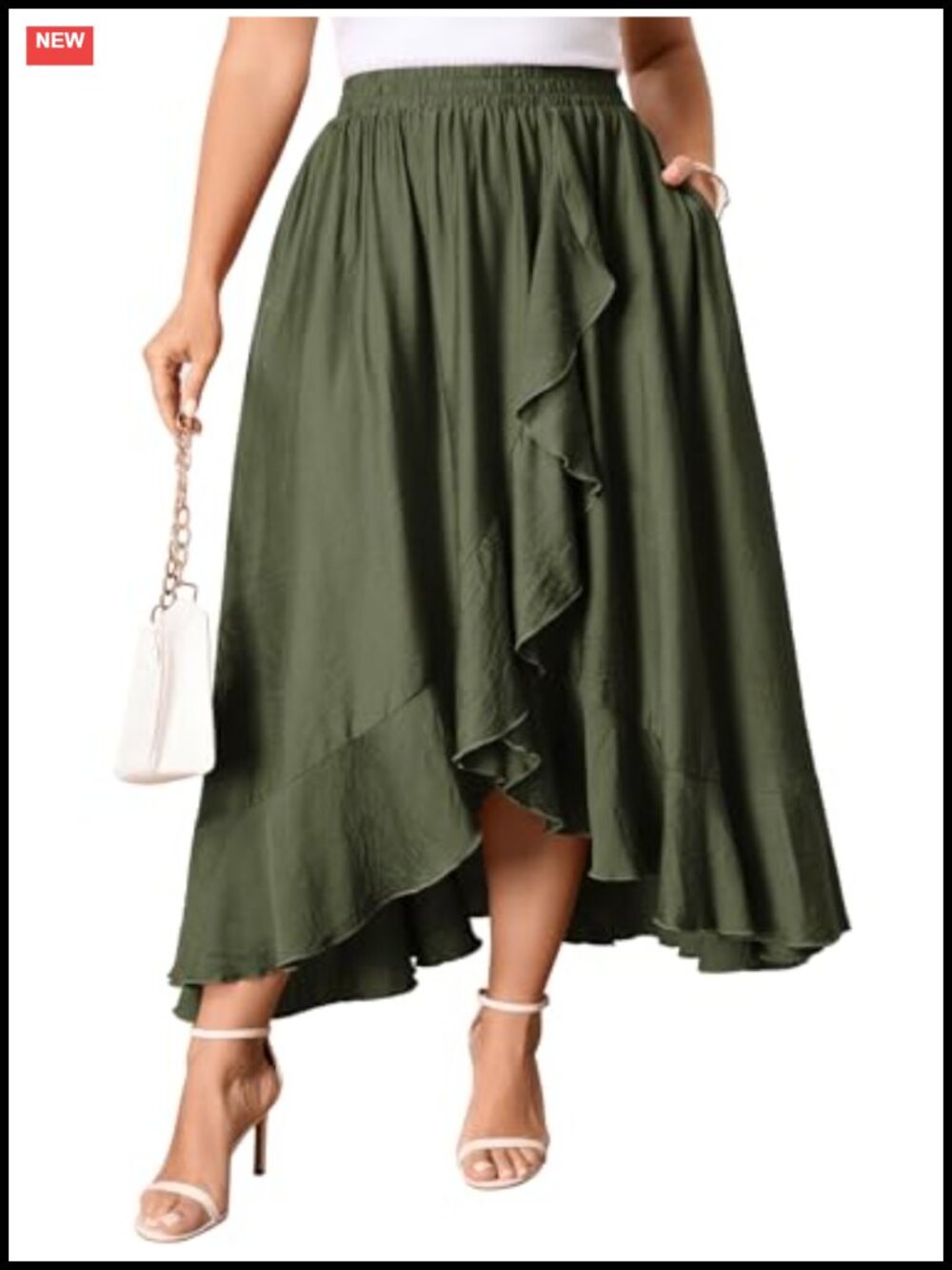 Plus Size High Waisted Ruffle High Low Flowy Boho Maxi Skirt with Pockets
